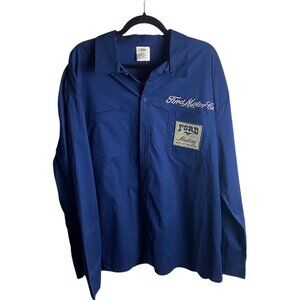 Ford Motor Co Men's Size Xl Button Down Shirt Blue Logo Patch Casual Long Sleeve